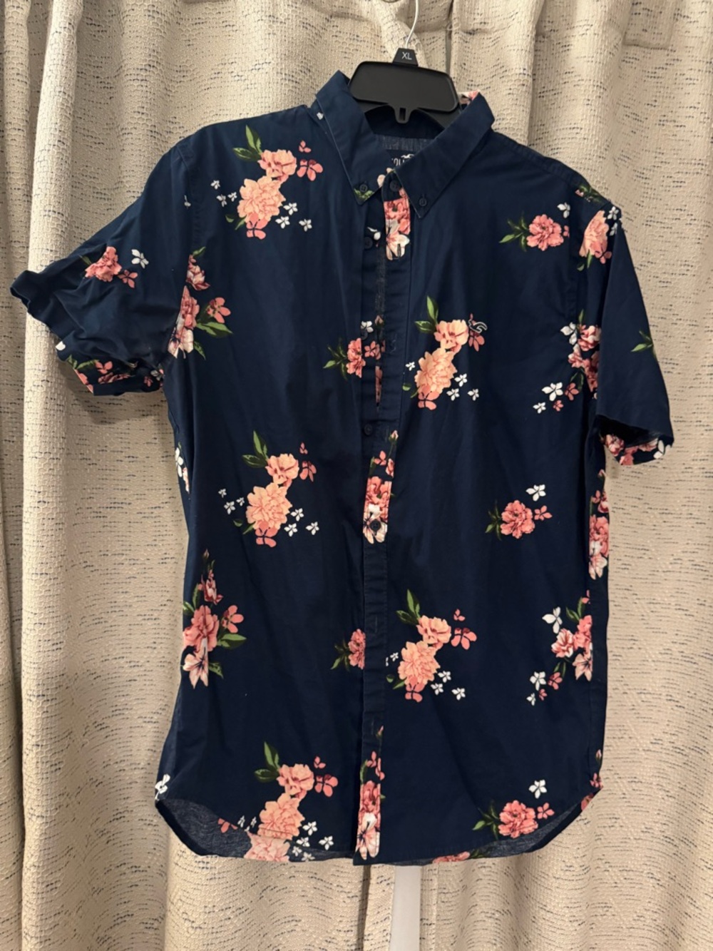 Hollister Navy Short-Sleeve Floral Button-Down Shirt